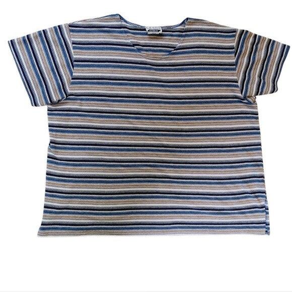 Vintage Tops - VINTAGE Chunky Textured T Shirt Striped Woven Comfy Short Sleeve Plus Size 22W